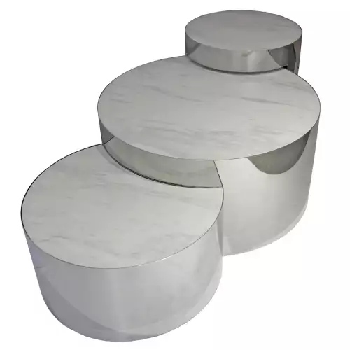 By Kohler  Stainless steel Coffee table Leipzig silver with white porcelain top (set of 3) (200797)
