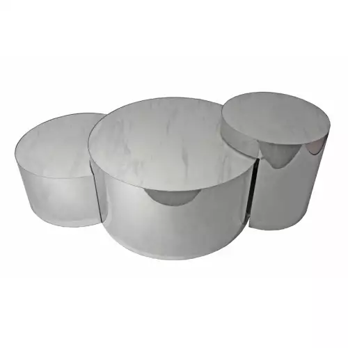 By Kohler  Stainless steel Coffee table Leipzig silver with white porcelain top (set of 3) (200797)